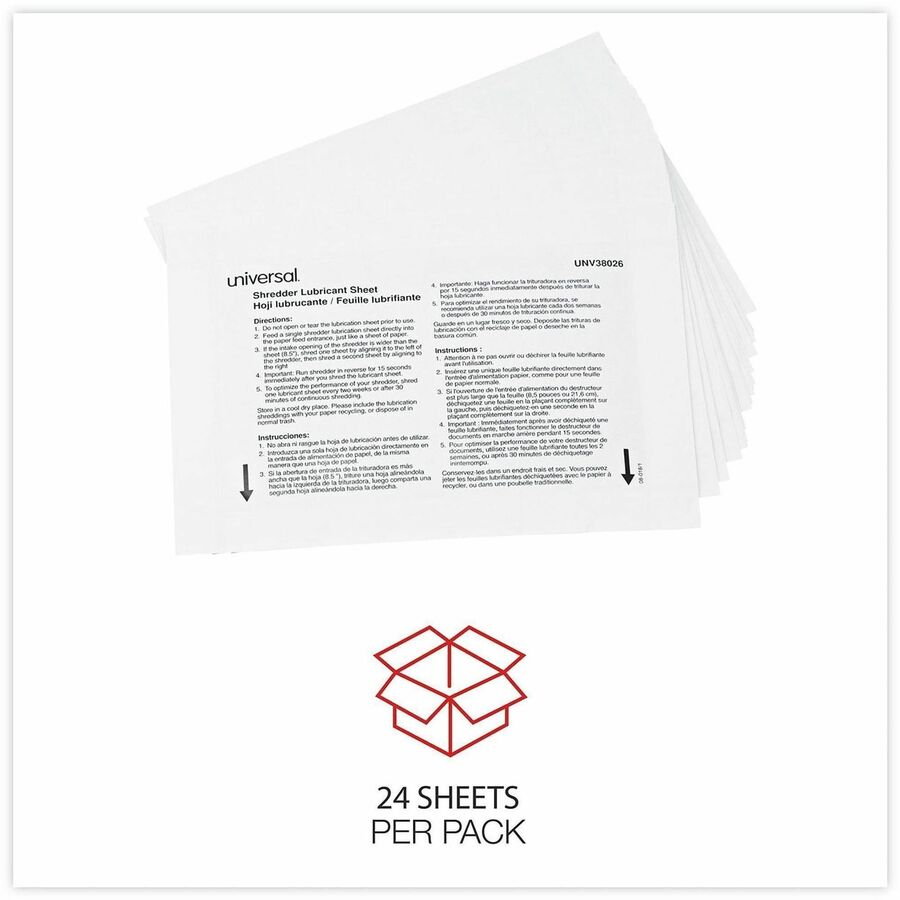 Universal Shredder Lubricant Sheet - Easy to Use, No-mess - White