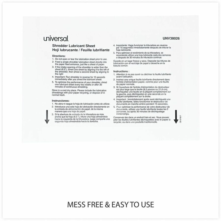 Universal Shredder Lubricant Sheet - Easy to Use, No-mess - White
