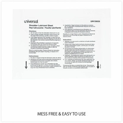 Universal Shredder Lubricant Sheet - Easy to Use, No-mess - White