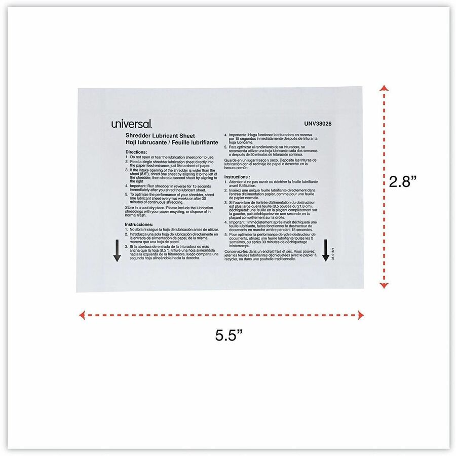 Universal Shredder Lubricant Sheet - Easy to Use, No-mess - White