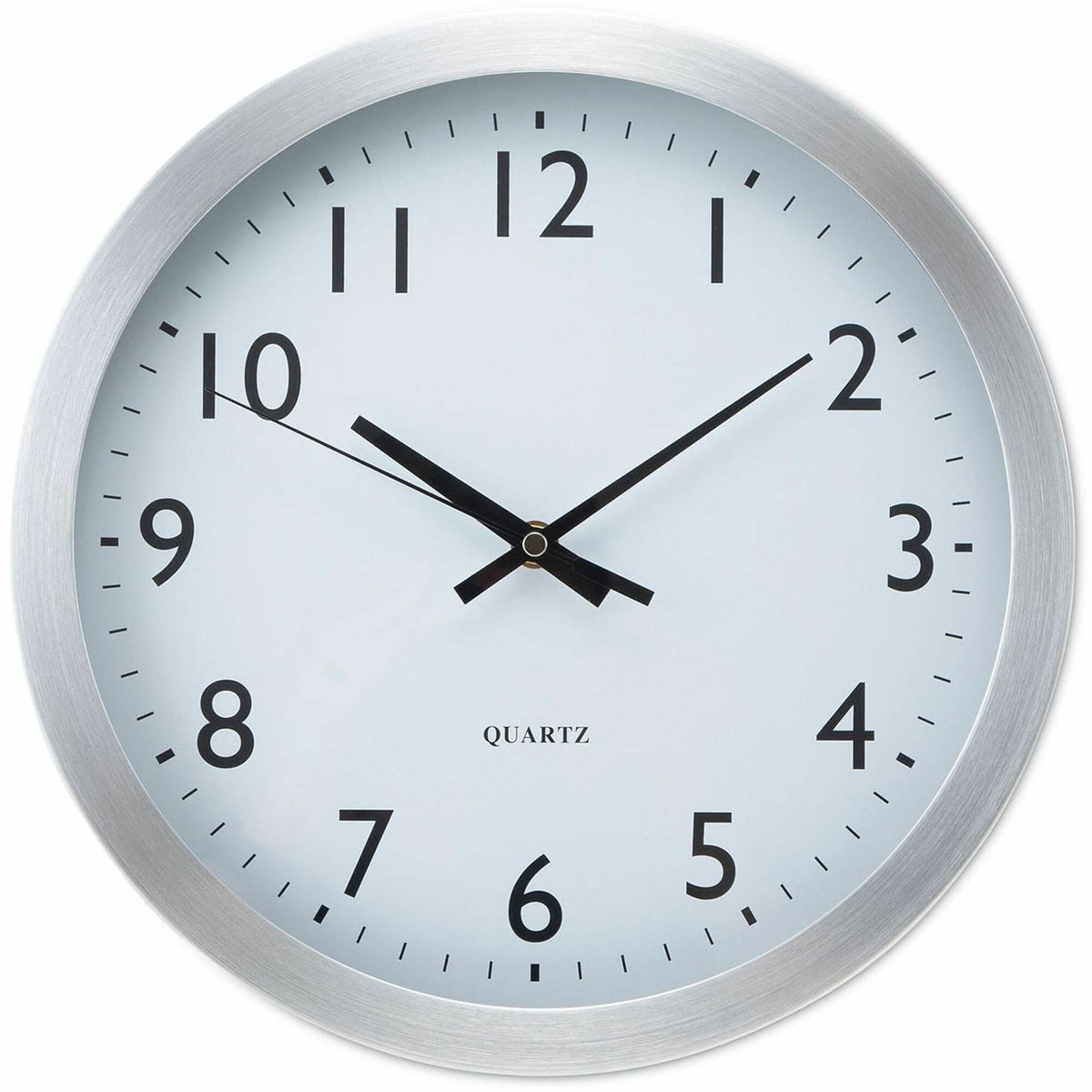 Universal Wall Clock - Analog - Quartz - White Main Dial - Silver Case - Aluminum - Contemporary Style - Brushed Steel F