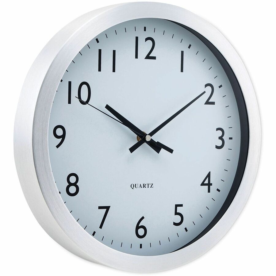 Universal Wall Clock - Analog - Quartz - White Main Dial - Silver Case - Aluminum - Contemporary Style - Brushed Steel F