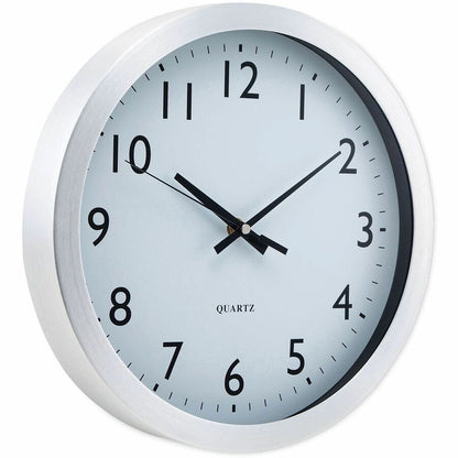 Universal Wall Clock - Analog - Quartz - White Main Dial - Silver Case - Aluminum - Contemporary Style - Brushed Steel F