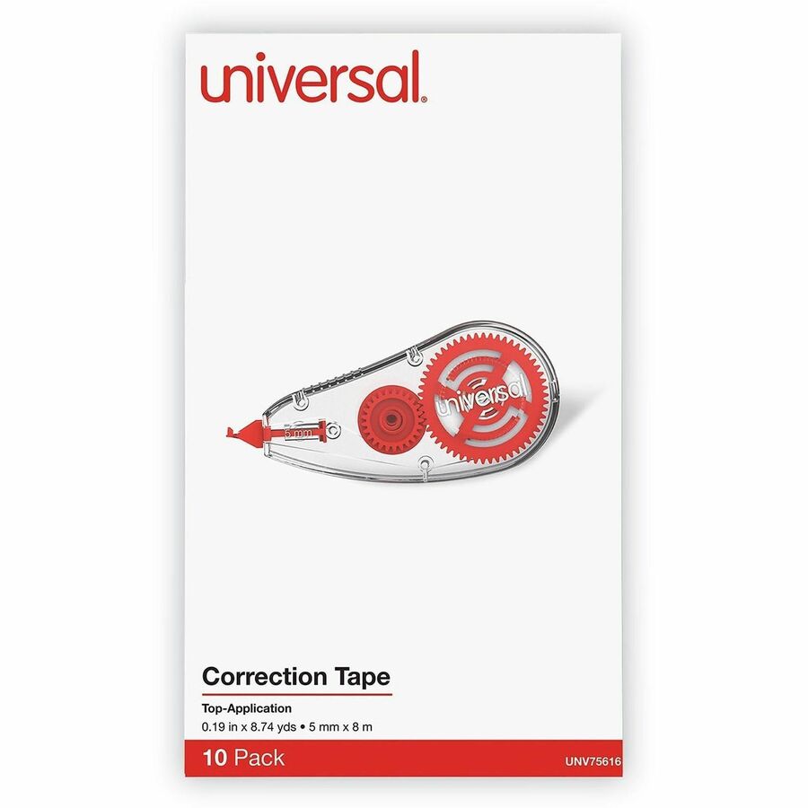 Universal Correction Tape - 0.20" Tape Width x 26.25 ft Tape Length - 1 Line(s) - White Tape - Clear, Red Dispenser - 10