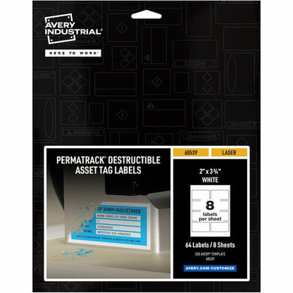 Avery® PermaTrack Destructible Asset Tag Labels, 2" x 3-3/4" , 64 Asset Tags - Waterproof - 2" Widthss x 3 3/4" Length -