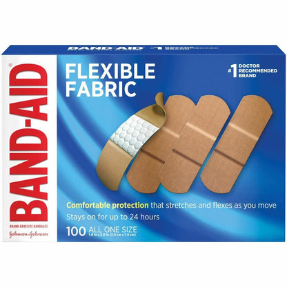 Band-Aid Flexible Fabric Adhesive Bandages - 1" Length - Beige - Fabric - 100Box - 12 / Carton