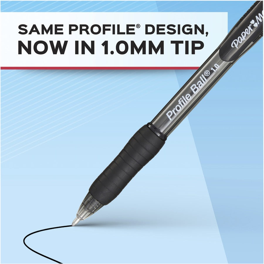 Paper Mate Profile 1.0mm Ballpoint Pens - 1.0 mm Medium Conical Pen Point - Retractable - Black Ink - Black Barrel - 12 