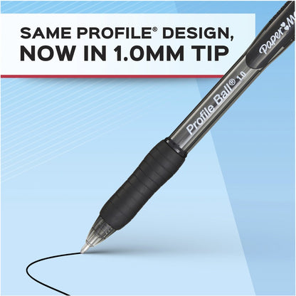 Paper Mate Profile 1.0mm Ballpoint Pens - 1.0 mm Medium Conical Pen Point - Retractable - Black Ink - Black Barrel - 12 