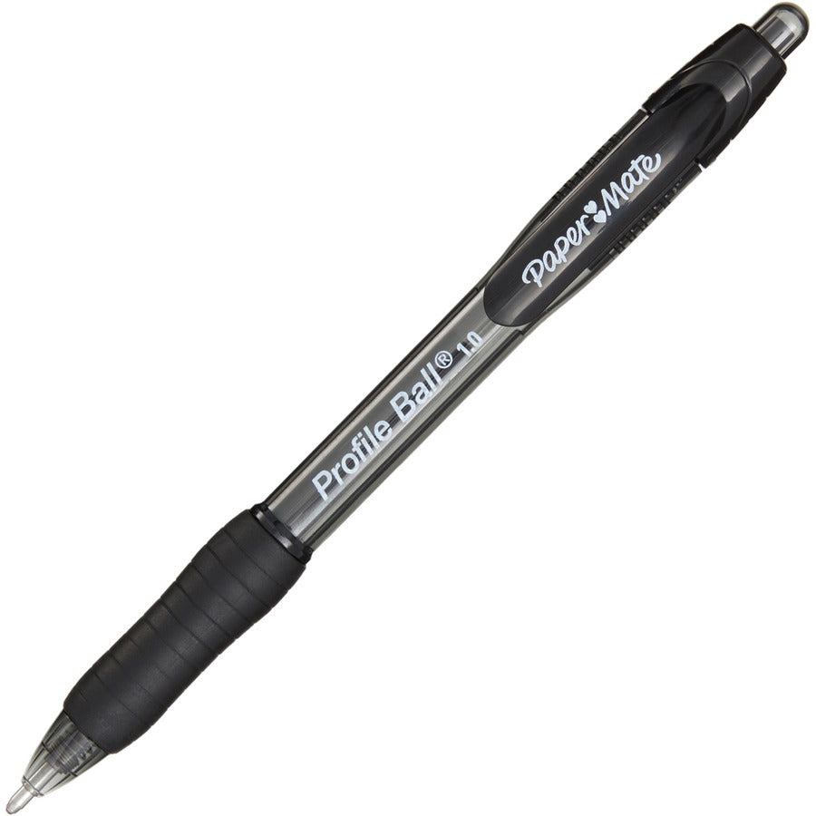 Paper Mate Profile 1.0mm Ballpoint Pens - 1.0 mm Medium Conical Pen Point - Retractable - Black Ink - Black Barrel - 12 