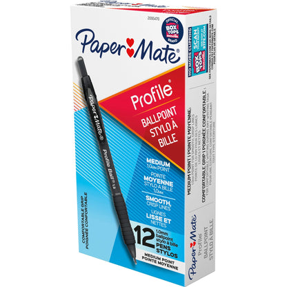Paper Mate Profile 1.0mm Ballpoint Pens - 1.0 mm Medium Conical Pen Point - Retractable - Black Ink - Black Barrel - 12 