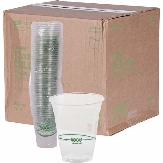 Eco-Products 12 oz GreenStripe Cold Cups - 12 fl oz - Clear, Green - Polylactic Acid (PLA) - Cold Drink - 50/Pack - 20 /