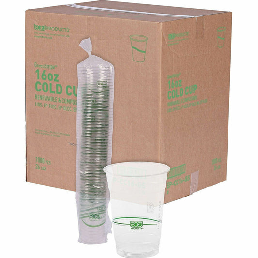 Eco-Products 16 oz GreenStripe Cold Cups - 16 fl oz - Clear, Green - Polylactic Acid (PLA) - Cold Drink - 50/Pack - 20 /