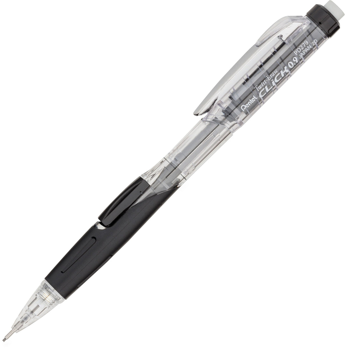 Pentel Twist-Erase Click Mechanical Pencils - 0.9 mm Black Lead - #2, HB - Refillable - Transparent, Black Barrel - 12 /
