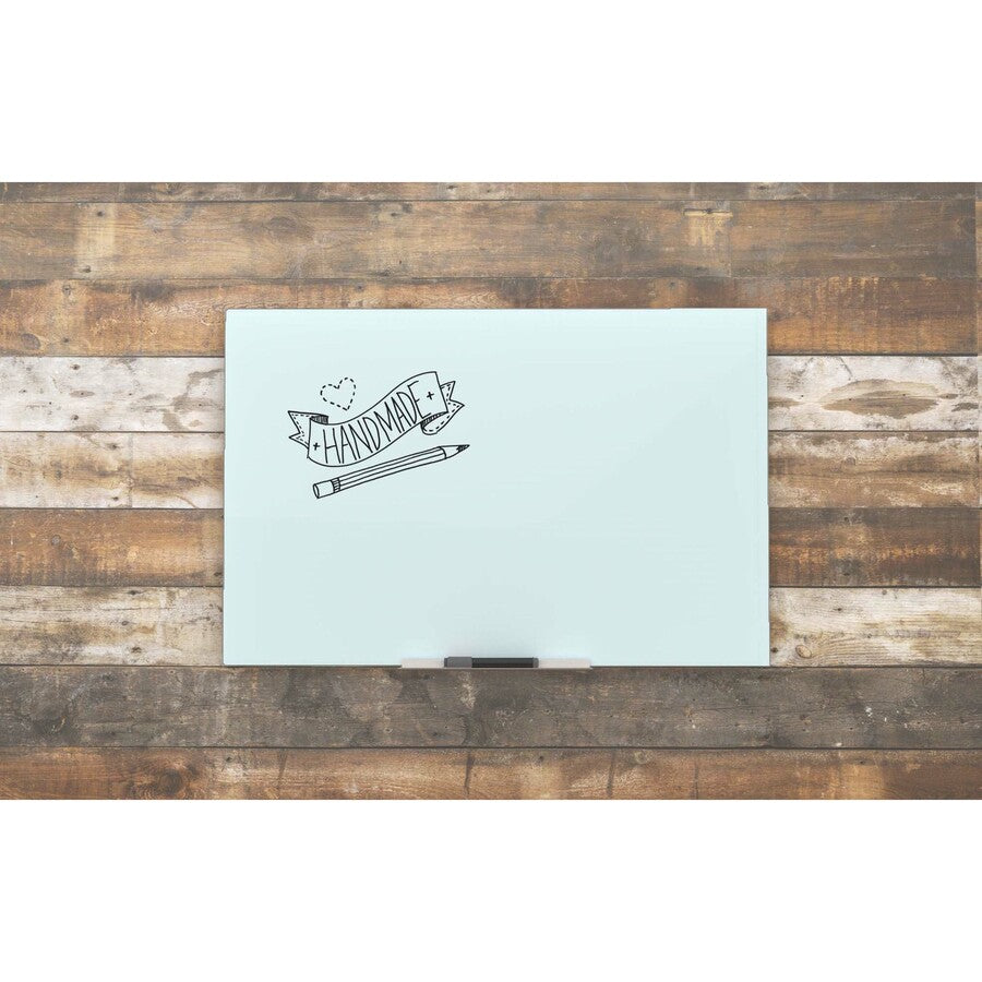 U Brands Floating Non-Magnetic Glass Frameless Dry-Erase Board - 72" (6 ft) Width x 36" (3 ft) Height - Frosted White Te