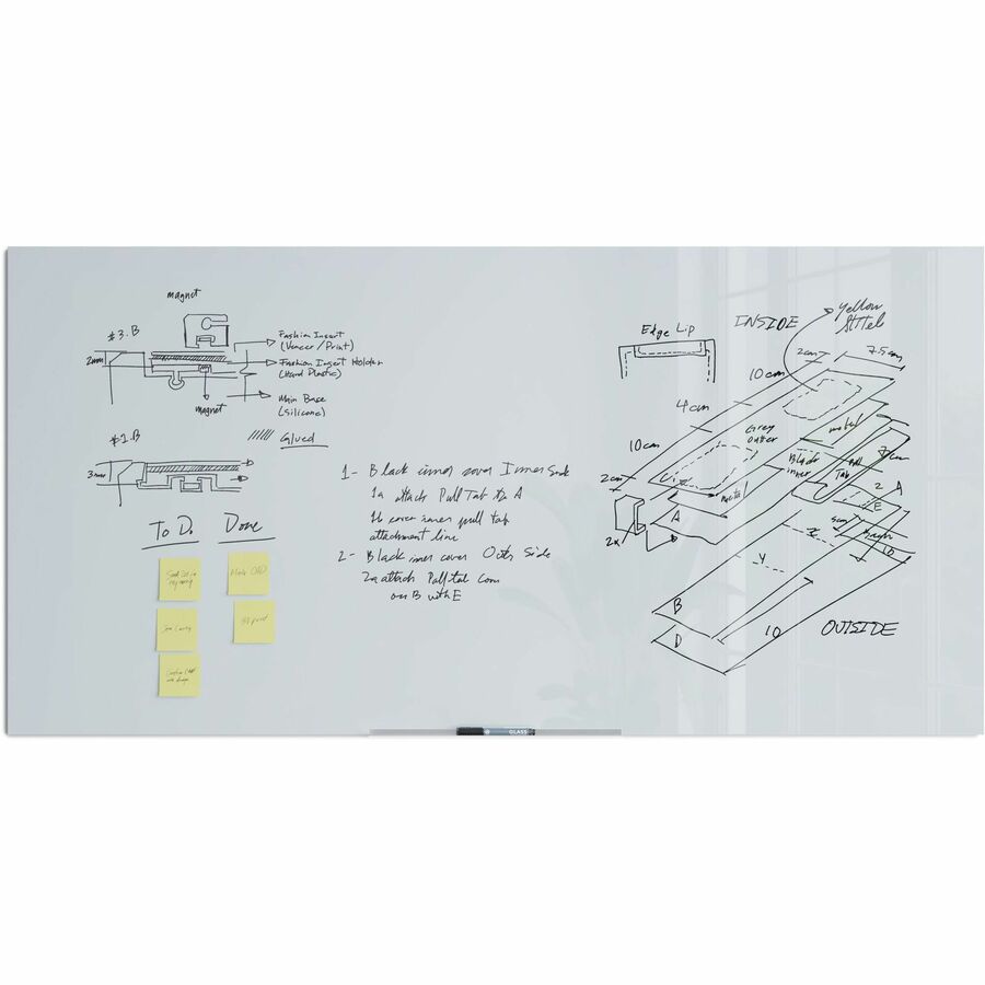 U Brands Floating Non-Magnetic Glass Frameless Dry-Erase Board - 72" (6 ft) Width x 36" (3 ft) Height - Frosted White Te