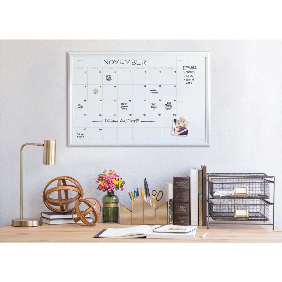 U Brands Magnetic Dry-Erase Monthly Calendar Board - 40" (3.3 ft) Width x 30" (2.5 ft) Height - White Painted Steel Surf