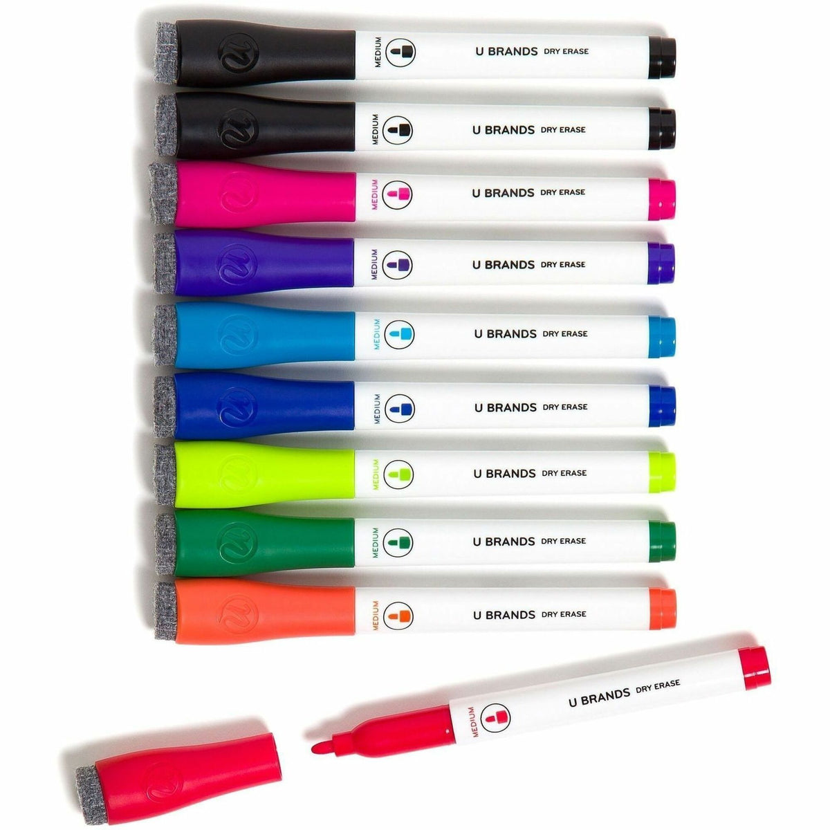 U Brands Dry-Erase Markers - Erasable - Assorted Ink - White Plastic Barrel - 10 / Pack