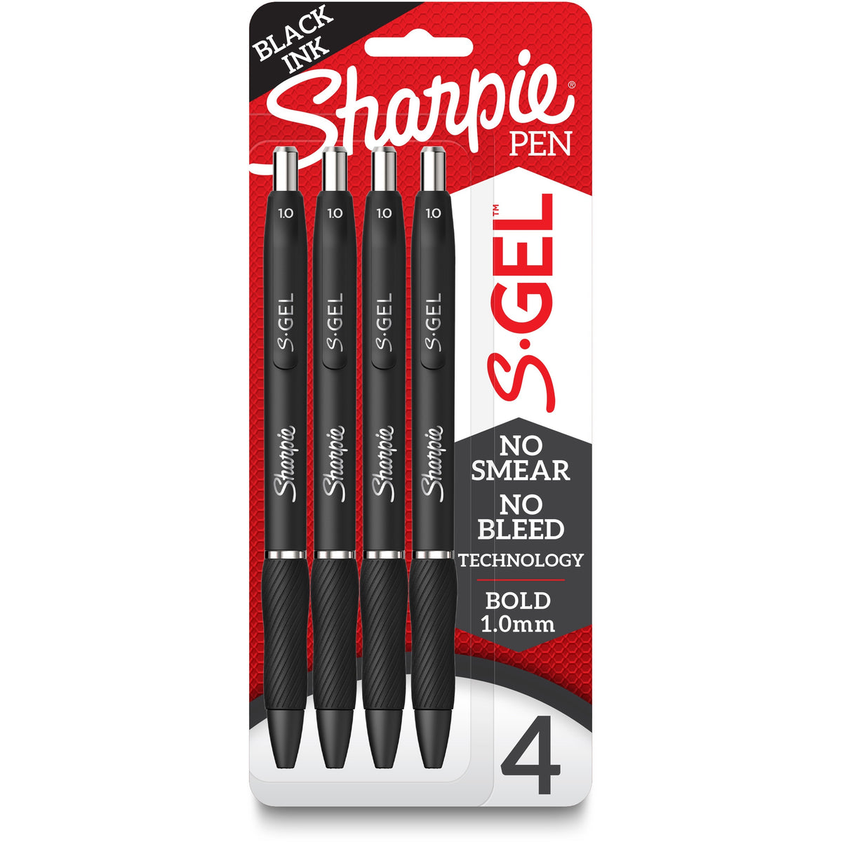 Sharpie S-Gel Pens - 1.0 mm Pen Point - Black Ink - Gel-based - Black Barrel - 4 / Pack