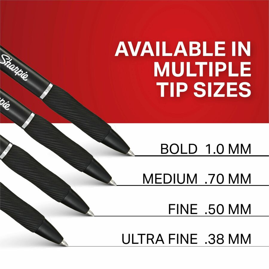 Sharpie S-Gel Gel Pen - 0.7 mm Medium Pen Point - Refillable - Retractable - Black Ink - Gel-based - Black Barrel - 36 /