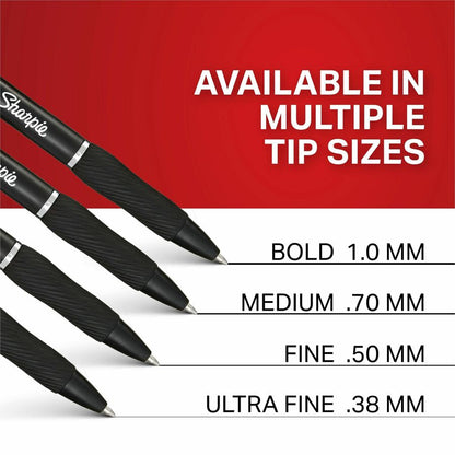 Sharpie S-Gel Gel Pen - 0.7 mm Medium Pen Point - Refillable - Retractable - Black Ink - Gel-based - Black Barrel - 36 /