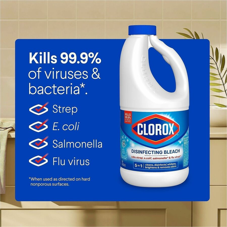 Clorox Disinfecting Bleach - Concentrate - 43 fl oz (1.3 quart) - Regular Scent - Deodorize, Disinfectant - White - 6 / 
