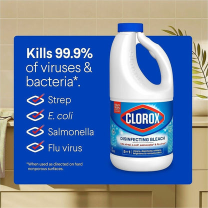 Clorox Disinfecting Bleach - Concentrate - 43 fl oz (1.3 quart) - Regular Scent - Deodorize, Disinfectant - White - 6 / 