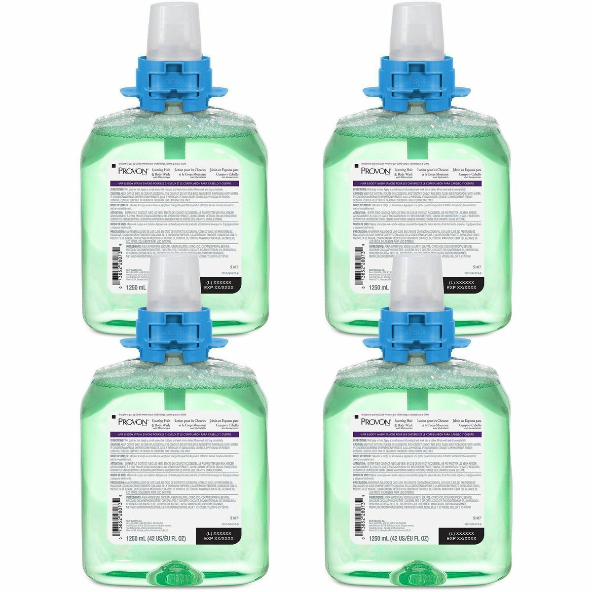 Provon FMX-12 Foaming Hair/Body Wash - Cucumber Melon Scent - 42.3 fl oz (1250 mL) - Kill Germs - Hair, Body - Green - M