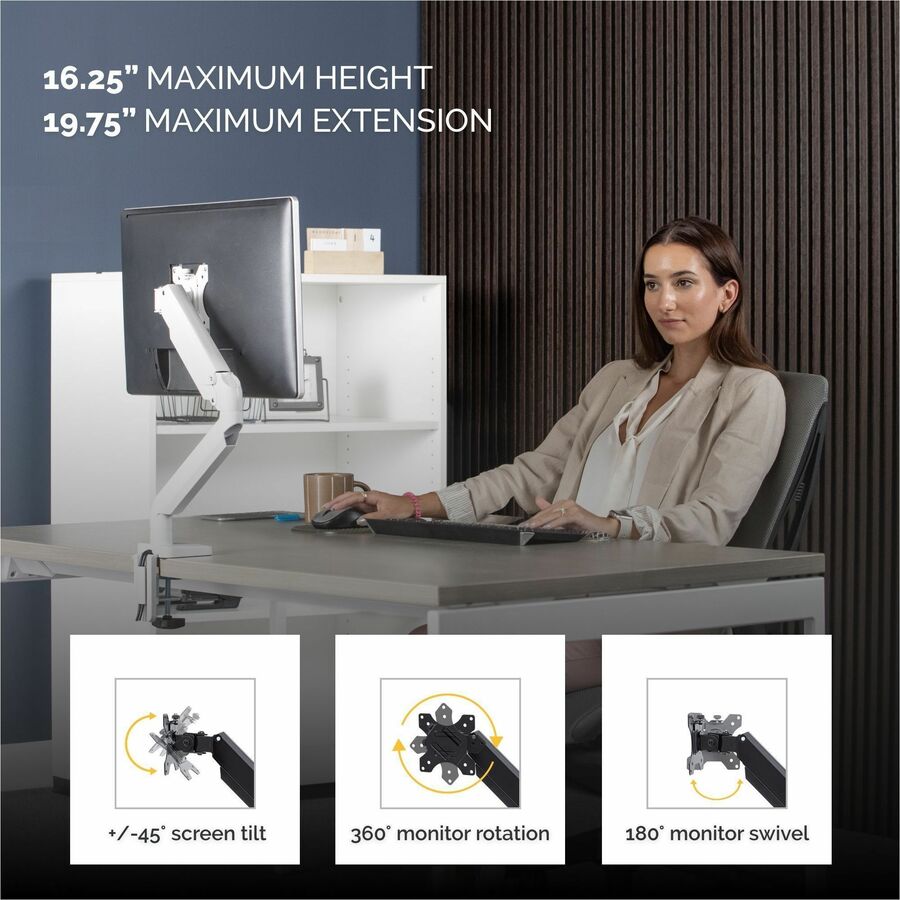 Fellowes Platinum Mounting Arm for Monitor - White - Height Adjustable - 1 Display(s) Supported - 32" to 40" Screen Supp