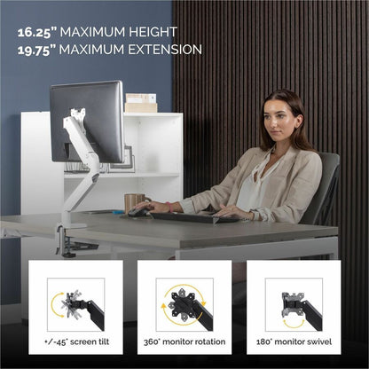 Fellowes Platinum Mounting Arm for Monitor - White - Height Adjustable - 1 Display(s) Supported - 32" to 40" Screen Supp