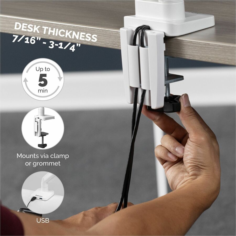 Fellowes Platinum Mounting Arm for Monitor - White - Height Adjustable - 1 Display(s) Supported - 32" to 40" Screen Supp