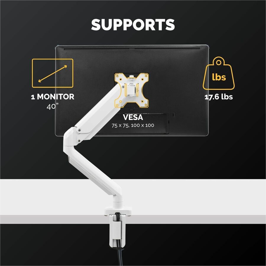 Fellowes Platinum Mounting Arm for Monitor - White - Height Adjustable - 1 Display(s) Supported - 32" to 40" Screen Supp