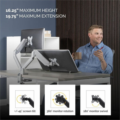 Fellowes Platinum Mounting Arm for Monitor - Silver - 2 Display(s) Supported - 27" Screen Support - 40 lb Load Capacity 
