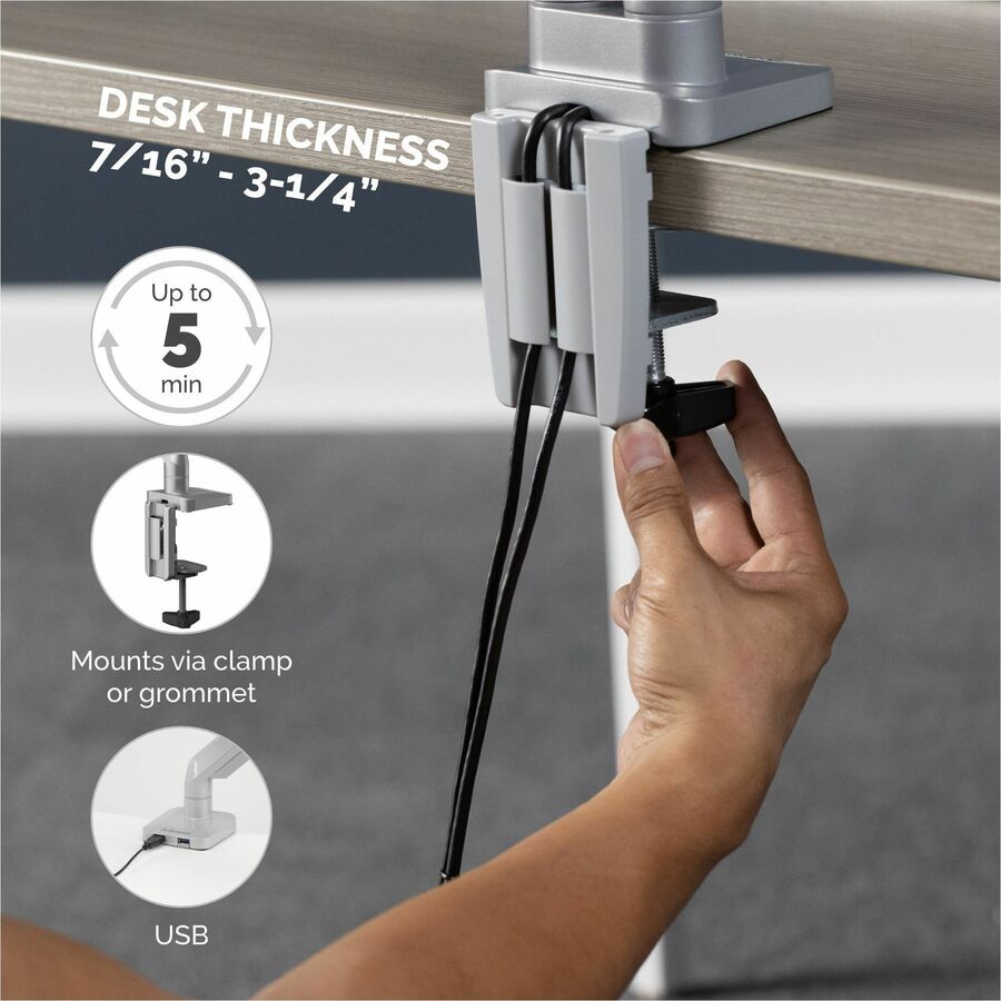 Fellowes Platinum Mounting Arm for Monitor - Silver - 2 Display(s) Supported - 27" Screen Support - 40 lb Load Capacity 