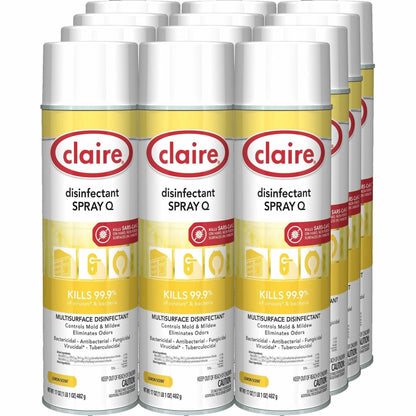 Claire Multipurpose Disinfectant Spray - Ready-To-Use - 17 fl oz (0.5 quart) - Lemon Scent - Antibacterial - Yellow - 12