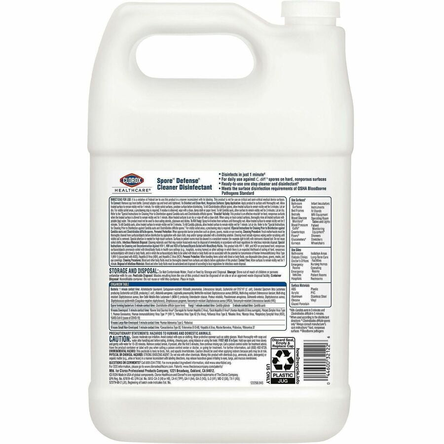 Clorox Healthcare Spore Defense Cleaner Disinfectant Refill - Ready-To-Use - 128 fl oz (4 quart) - Low Odor, Antibacteri