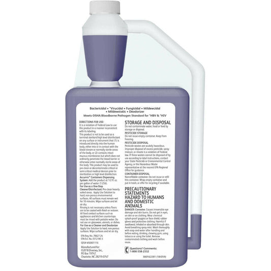 Diversey Virex II 256 Disinfectant Cleaner - Concentrate - 32 fl oz (1 quart) - Minty Scent - Deodorant, Antibacterial, 