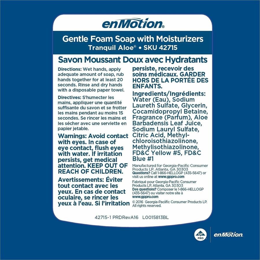 enMotion Gentle Foam Soap Refills - Tranquil Aloe Scent - 1.27 quart - Touchless Dispenser - Hand, Skin - Moisturizing -