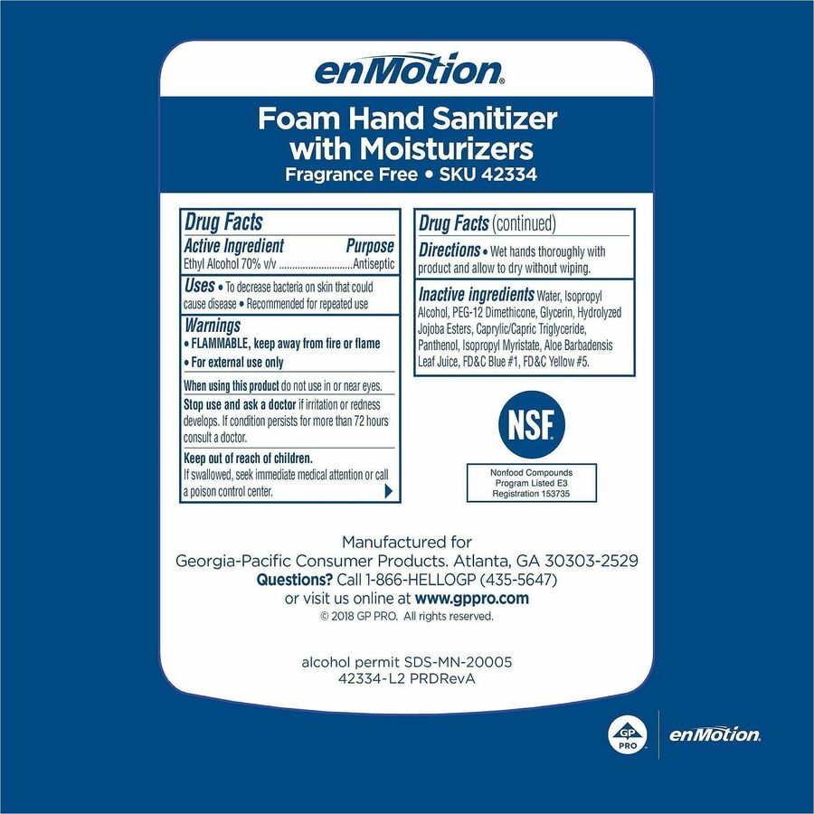 enMotion Hand Sanitizer Foam Refill - 1.06 quart - Kill Germs, Bacteria Remover - Hand - Moisturizing - Green - Quick Dr