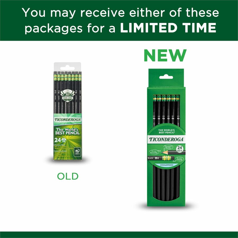 Ticonderoga No. 2 Pencils - Black Lead - #2 - Black Wood Barrel - 24 / Box