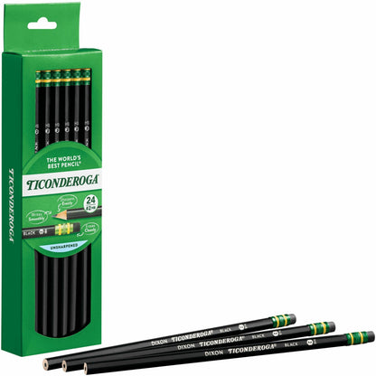 Ticonderoga No. 2 Pencils - Black Lead - #2 - Black Wood Barrel - 24 / Box