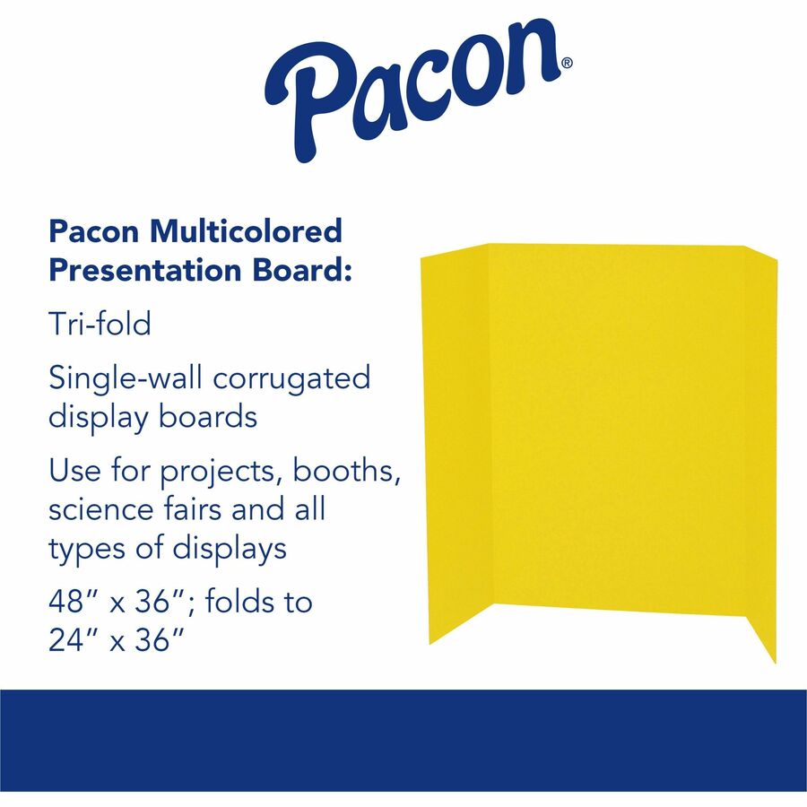 Pacon Single Wall Presentation Board - 48" Board Height x 36" Board Width - Yellow Surface - Tri-fold, Recyclable, Corru