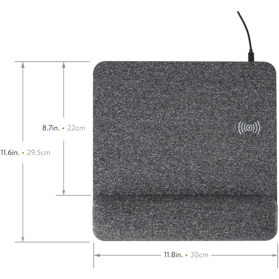 Allsop PowerTrack Plush Wireless Charging Mousepad - (32304) - 1.85" Height x 11.60" Width - Gray - Memory Foam - Mouse 