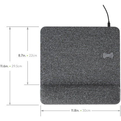 Allsop PowerTrack Plush Wireless Charging Mousepad - (32304) - 1.85" Height x 11.60" Width - Gray - Memory Foam - Mouse 