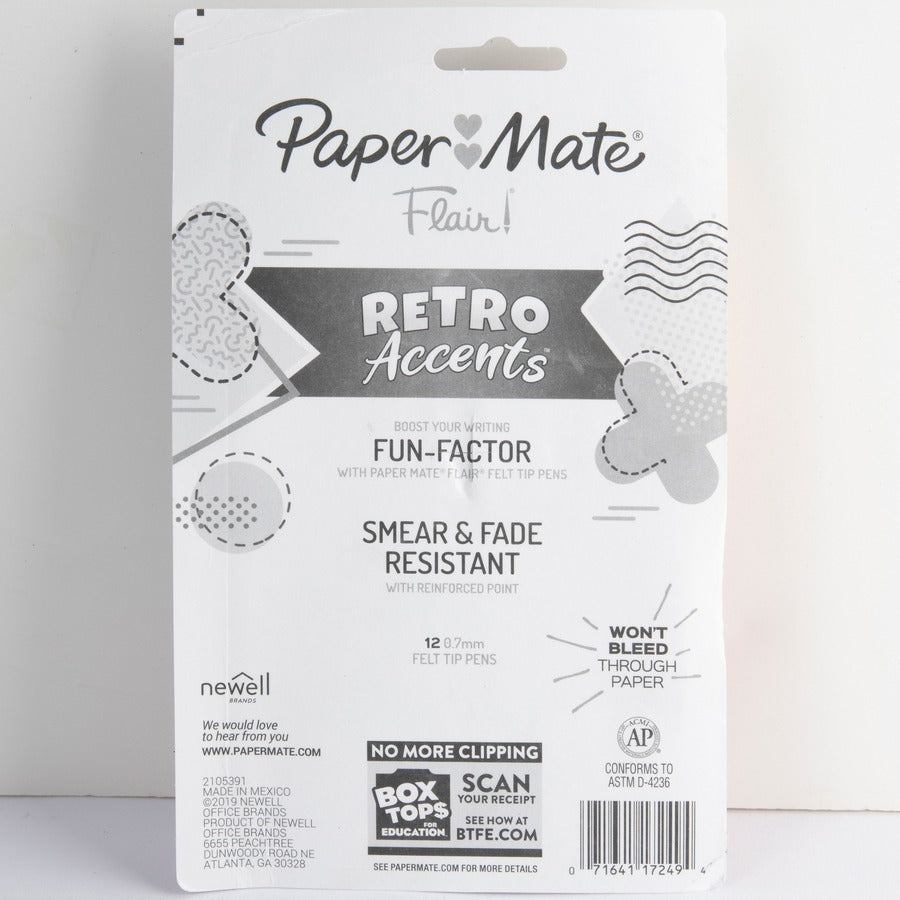 Paper Mate Flair Medium Point Pens - 0.7 mm Pen Point - Assorted Ink - Water Based - 12 / Pack