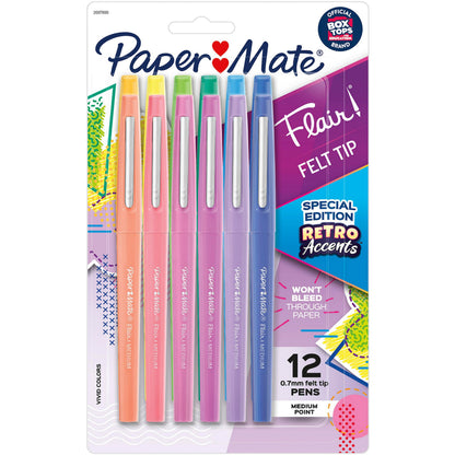Paper Mate Flair Medium Point Pens - 0.7 mm Pen Point - Assorted Ink - Water Based - 12 / Pack