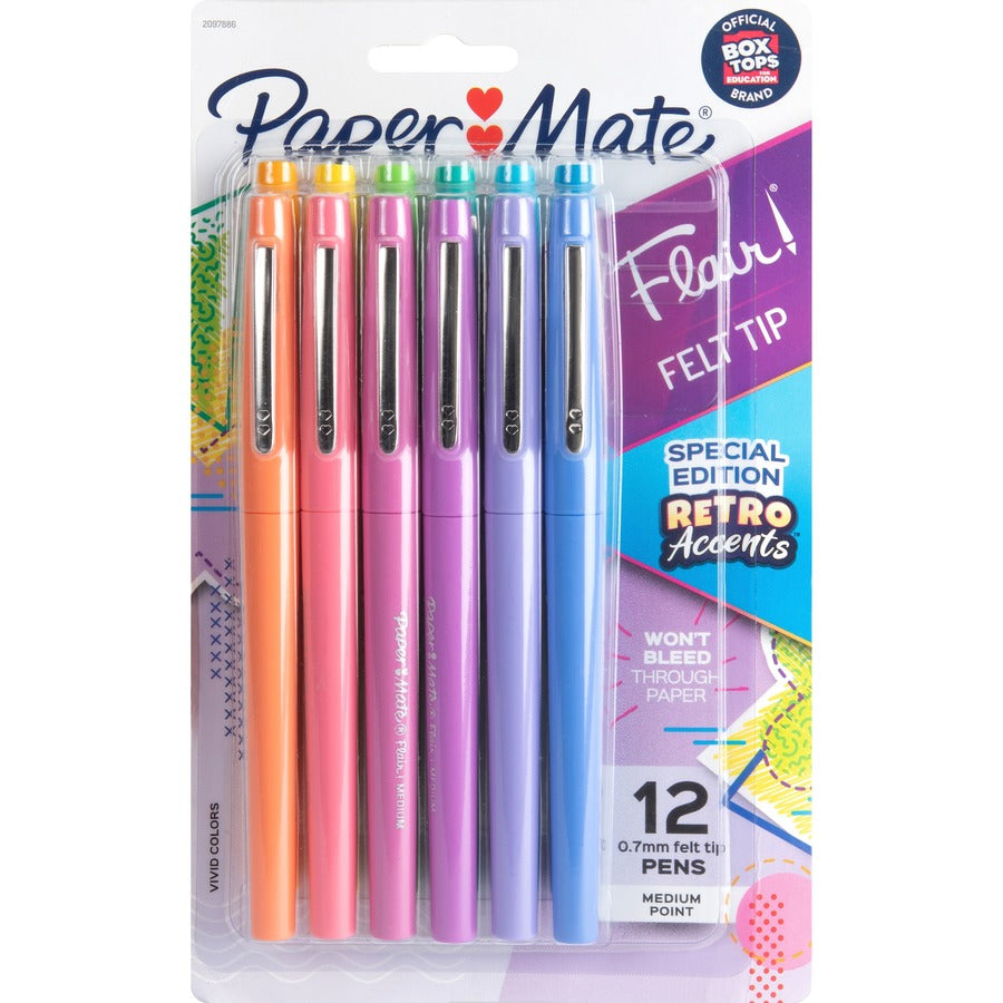 Paper Mate Flair Medium Point Pens - 0.7 mm Pen Point - Assorted Ink - Water Based - 12 / Pack