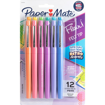 Paper Mate Flair Medium Point Pens - 0.7 mm Pen Point - Assorted Ink - Water Based - 12 / Pack