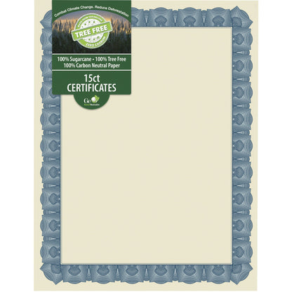 Geographics Tree Free Certificate - 8.5" Width - Multicolor with Blue Border - Sugarcane - 15 / Pack