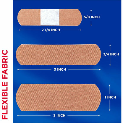 Band-Aid Flexible Fabric Adhesive Bandages - Assorted Sizes - Beige - Fabric - 100 / Box