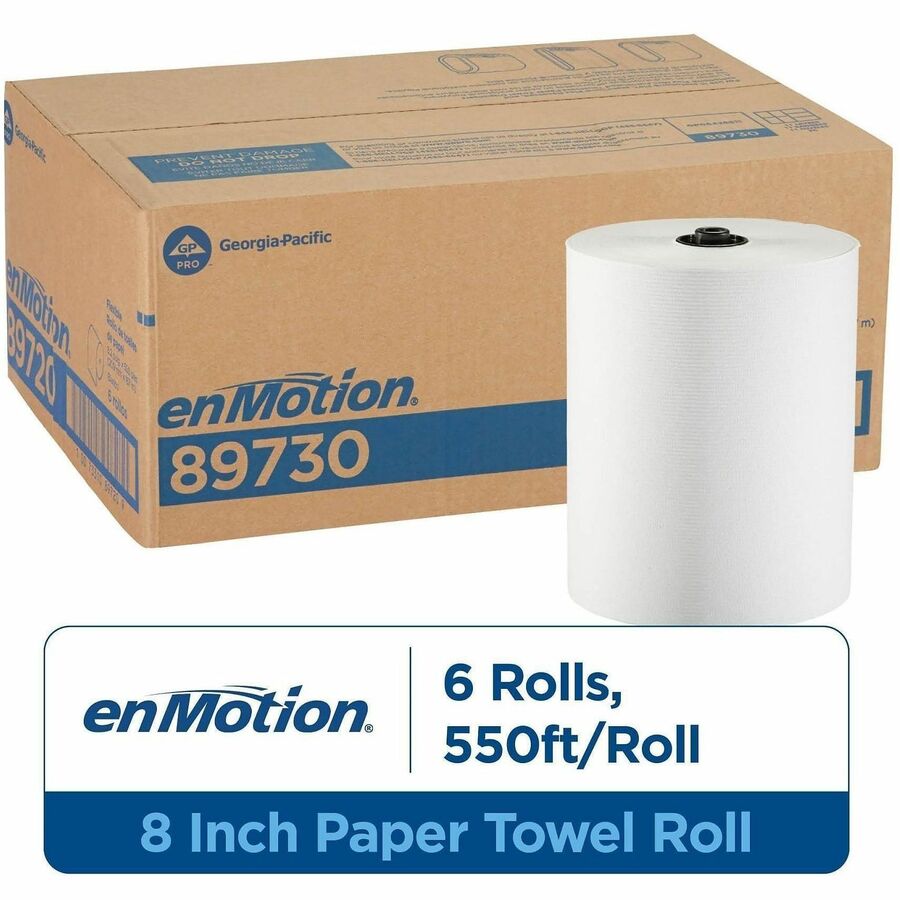 enMotion 1-Ply Paper Towel Rolls, EPA, 8-1/4" x 550', White, Case Of 6 Rolls - 1 Ply - 1 3/4" Core - White - 6 Rolls Per
